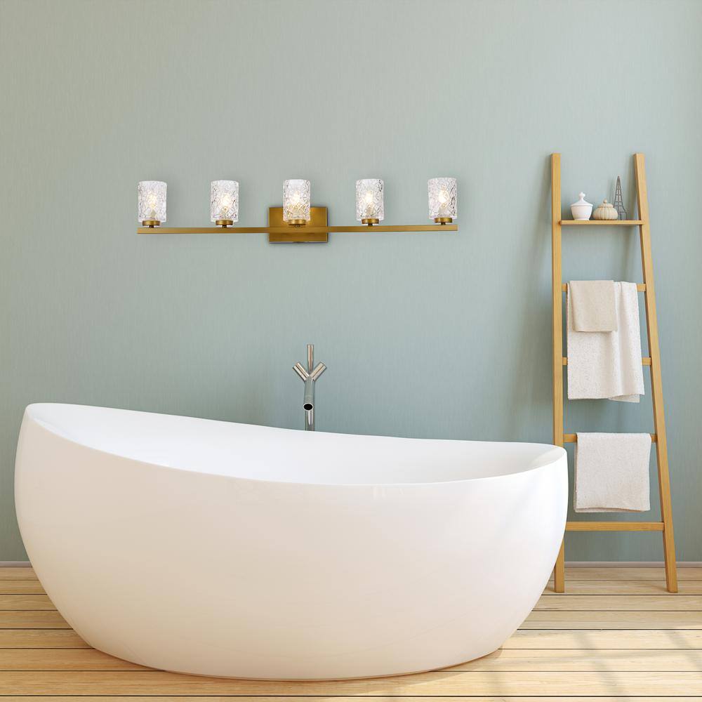 Alt View 4. Living District - Cassie 5 lights bath sconce in brass with clear shade - Brass And Clear Shade.