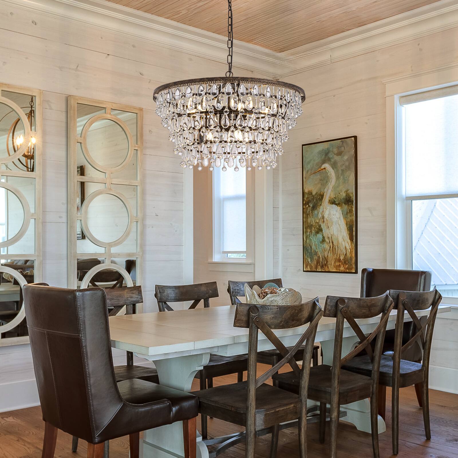 Alt View 4. Siljoy - 28-Inch 9-Light Vintage Antique Bronze Crystal Chandelier with Adjustable Chain for Dining Room, Foyer, and Bedroom - Black.