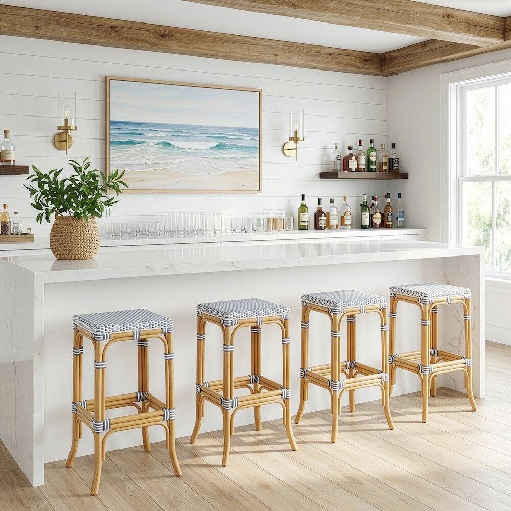 Alt View 3. Butler Specialty - Laguna 30.5 in. Seat Height Rectangular Rattan Backless Bar Stool White and Gray - White And Gray.