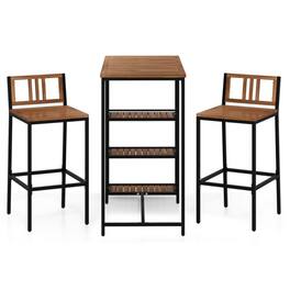 Boyel Living - 3Piece Wood Bar Set HeavyDuty Metal Frame Solid Wood Table Top 3Tier Storage Shelf Outdoor Living Spaces - Brown