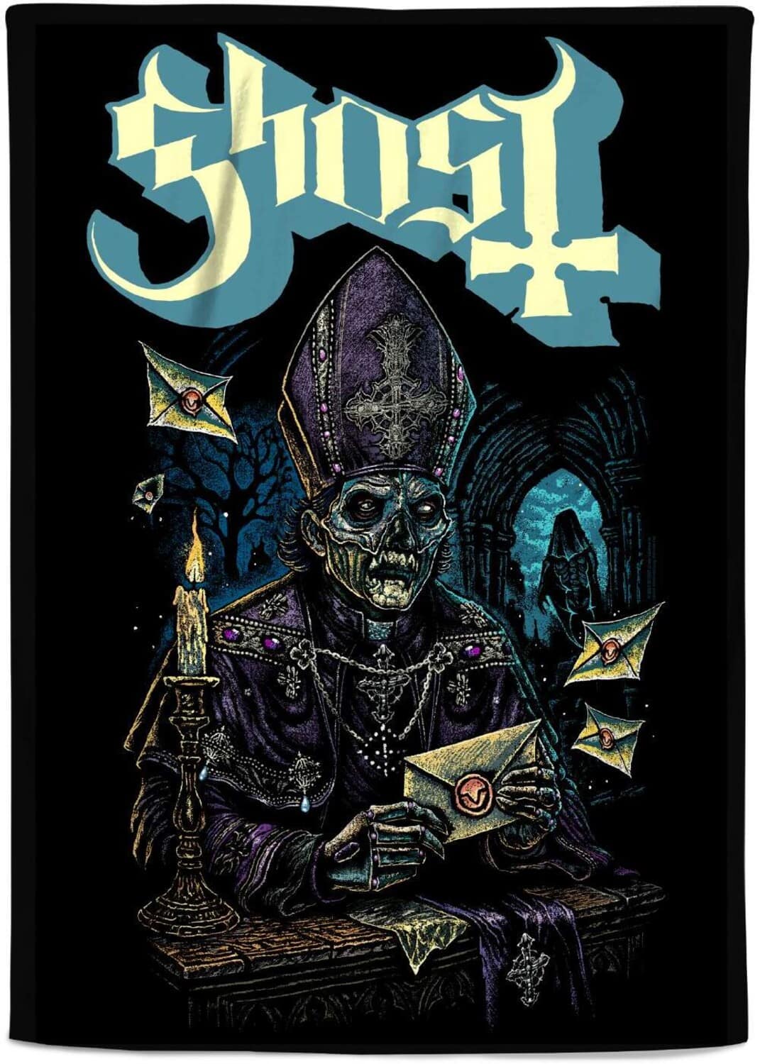 Front. PopMarket - Ghost - Rocksax - Ghost - Missive - Sherpa Fleece Blanket (60 in x 80 in) - Multicolor.