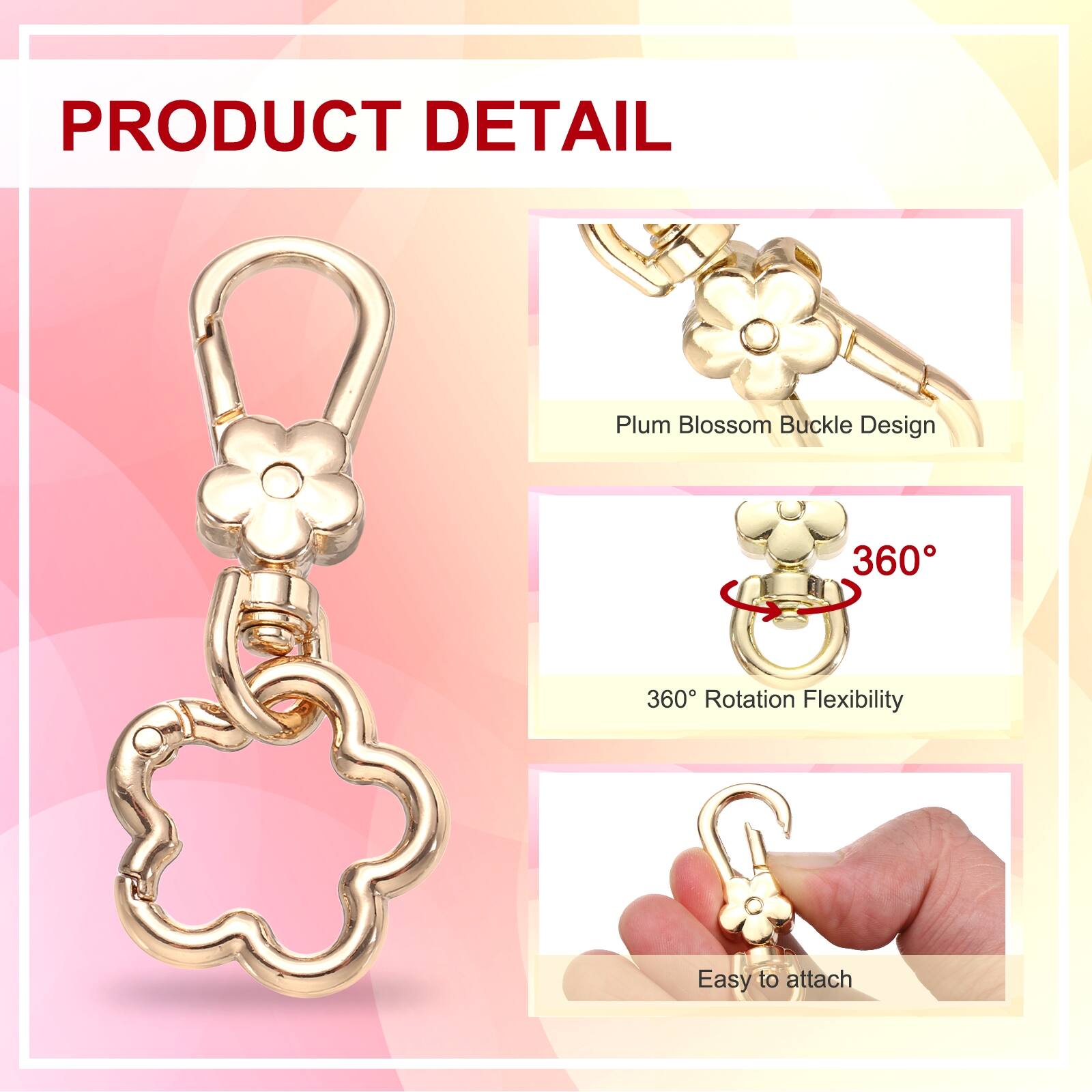 PRODUCT DETAIL

- Plum Blossom Buckle Design
- 360° Rotation Flexibility
- Easy to attach