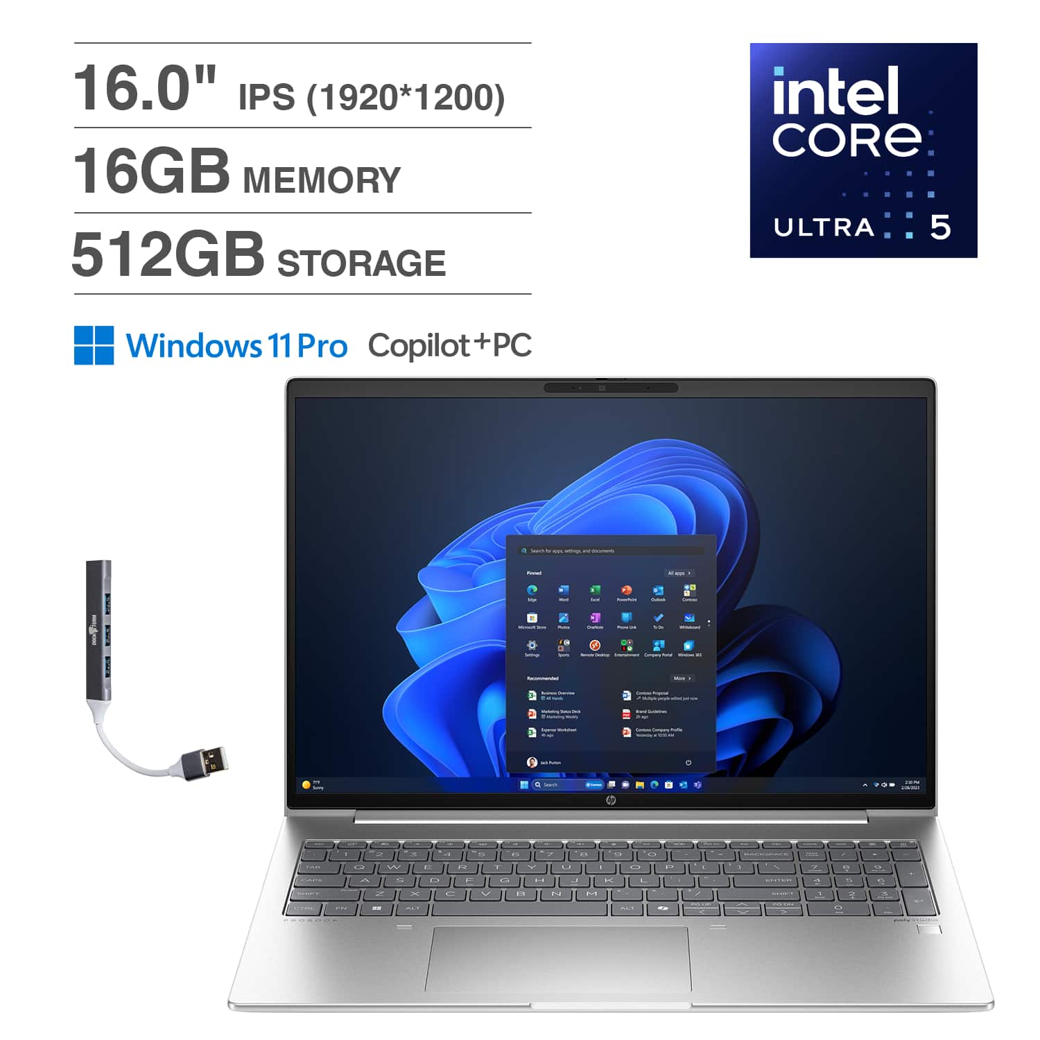 16.0" IPS (1920*1200)  
16GB MEMORY  
512GB STORAGE  
Intel Core Ultra 5  
Windows 11 Pro Copilot + PC