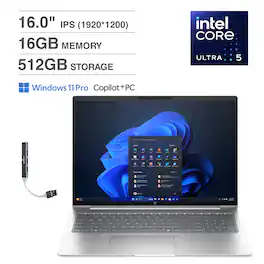 HP - Probook 460 Laptop 16.0 WUXGA (Intel Ultra 5 125U, 16GB DDR5, 512GB PCIe SSD, Win 11 Pro) w/USB Hub - Silver