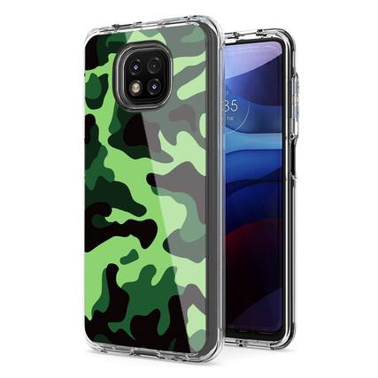 Front. Reiko - Camouflage Dual Layer Hybrid Hard Plastic And Soft Tpu Rubber Case Cover For Motorola G Power In Mint Green - Mint Green.