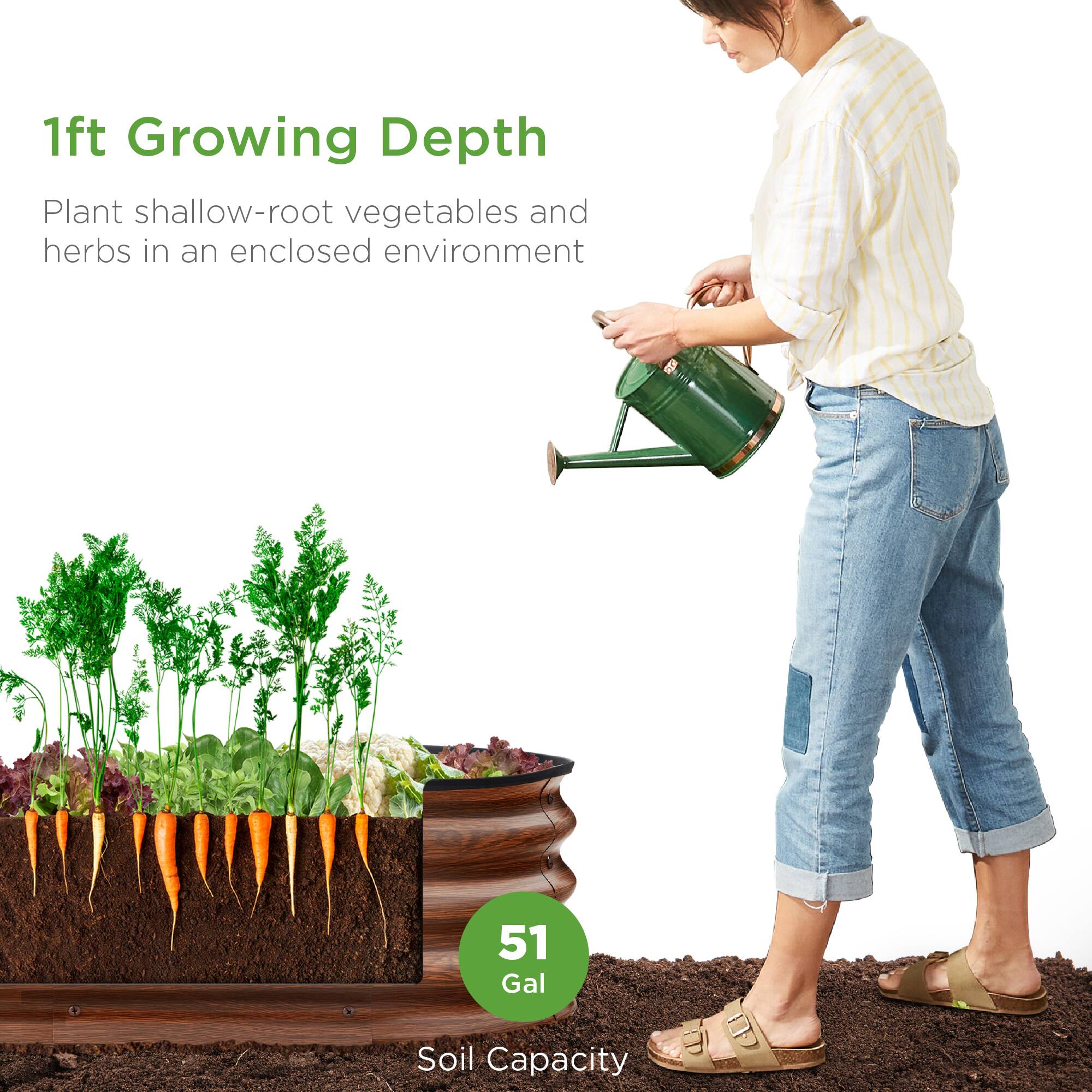 1ft Growing Depth  
Plant shallow-root vegetables and herbs in an enclosed environment  

51 Gal Soil Capacity