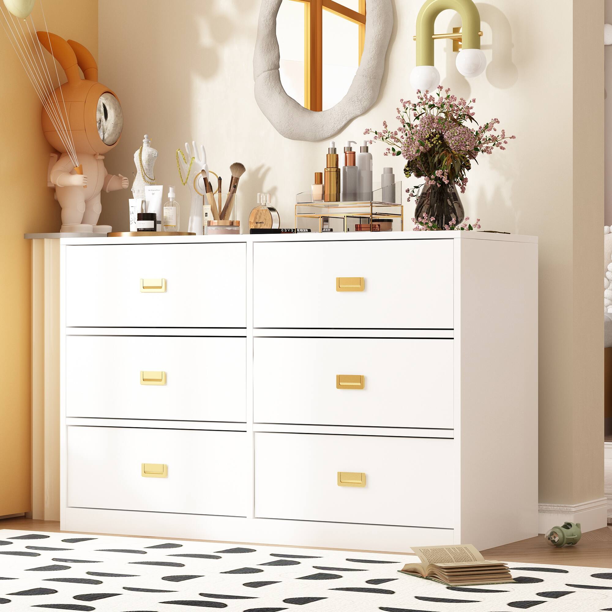 Alt View 1. FUFU & GAGA - FUFU&GAGA  Baby Changing Table Dresser: Quiet Slides & Chic Metal Handles - White.