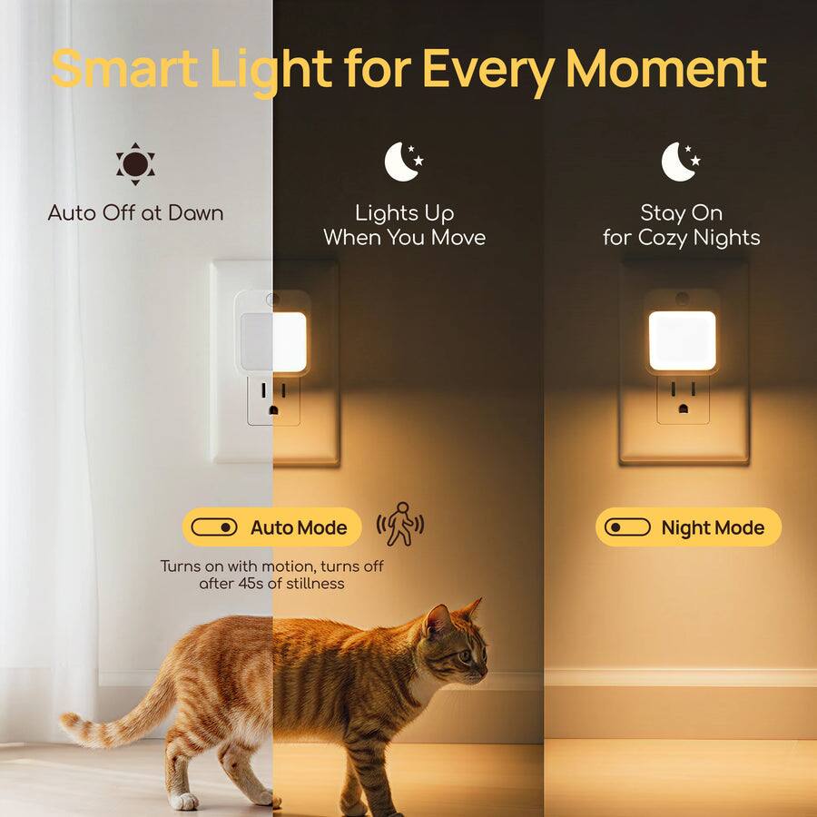 Smart Light for Every Moment

- Auto Off at Dawn
- Lights Up When You Move
- Stay On for Cozy Nights

Auto Mode
- Turns on with motion, turns off after 45s of stillness

Night Mode