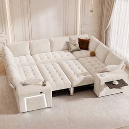 Dyonery - 110" Modular Sectional Sleeper Sofa with Pull Out Bed,8 Seat U Shaped Couch with Pull-Out Beds - Beige