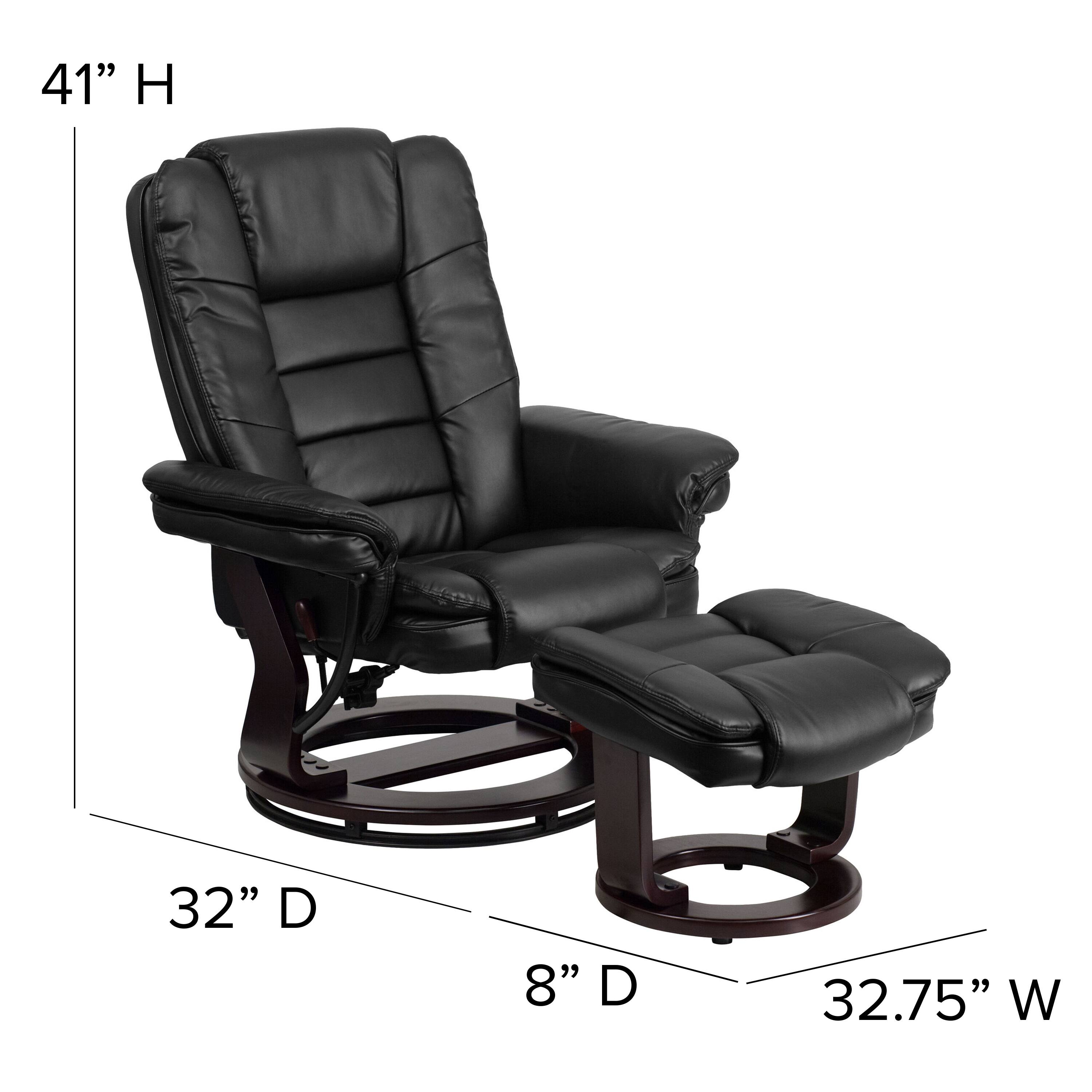 Alt View 13. Alamont Home - Bali Black LeatherSoft Multi-Position Recliner &Ottoman w/Swivel Mahogany Wood Base - Black.