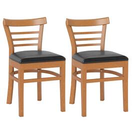 Gymax - Modern Dining Chair Set of 2 Upholstered Kitchen Chair w/Rubber Wood Legs - Brown