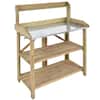 Front. Costway - Outdoor Garden Wooden Potting Work Bench Station Planting Workbench W/ 3 Shelf - Natural.