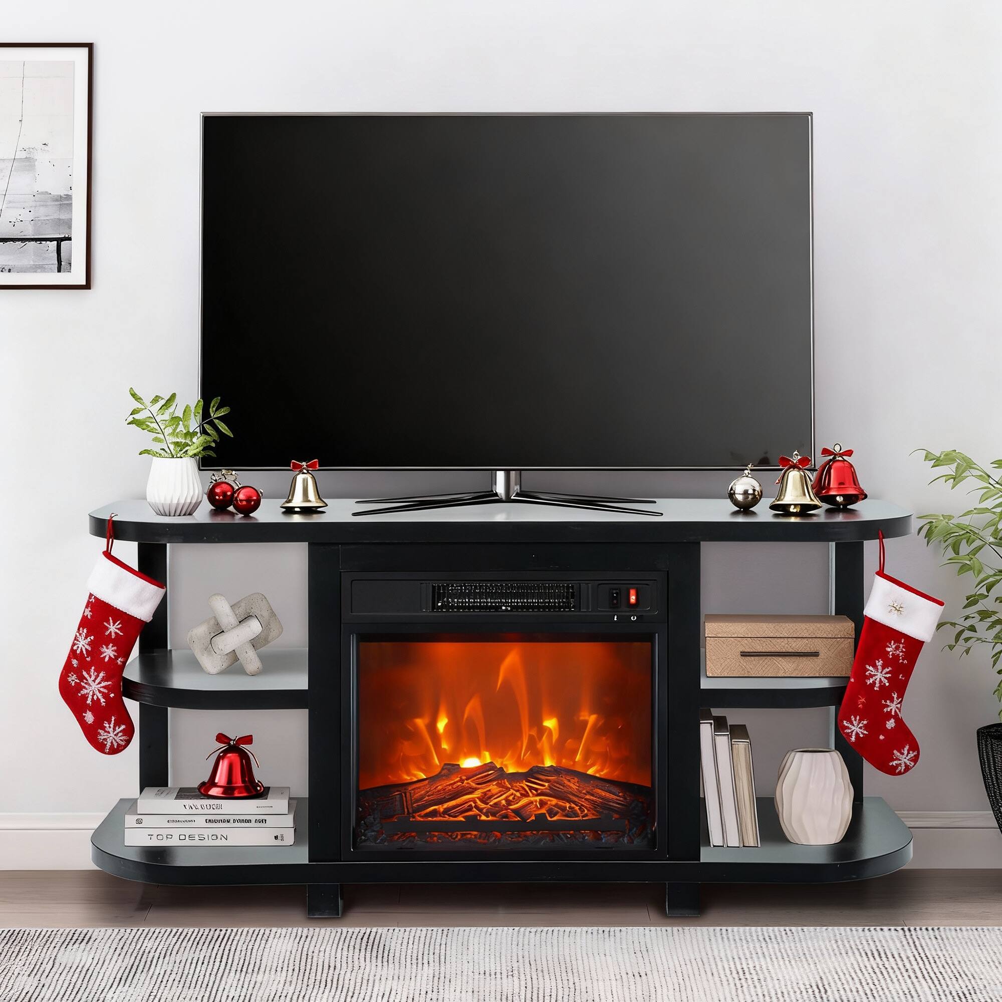 "Ihomeadore - 48"" TV Stand with 18"" Insert Electric Fireplace and Open Storage Shelves Media Console for TVs up to 55"" - Black" price history on PriceWatchPro