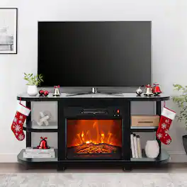 Ihomeadore - 48" TV Stand with 18" Insert Electric Fireplace and Open Storage Shelves Media Console for TVs up to 55" - Black