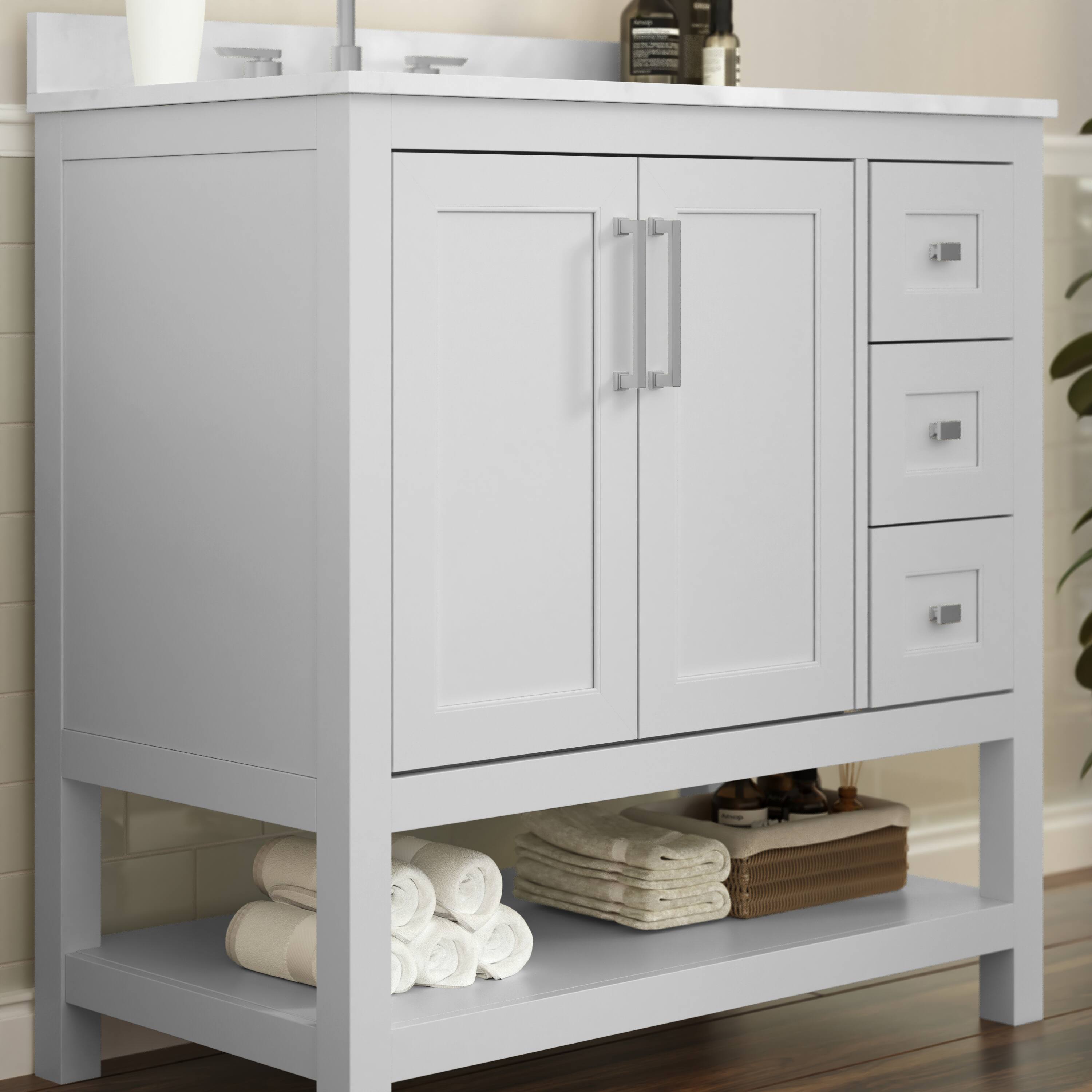 Alt View 2. Flash Furniture - Vega 36 Inch Bathroom Vanity with Sink, Storage Cabinet with Soft Close Doors, Open Shelf and 3 Drawers, Carrara Marble - White.