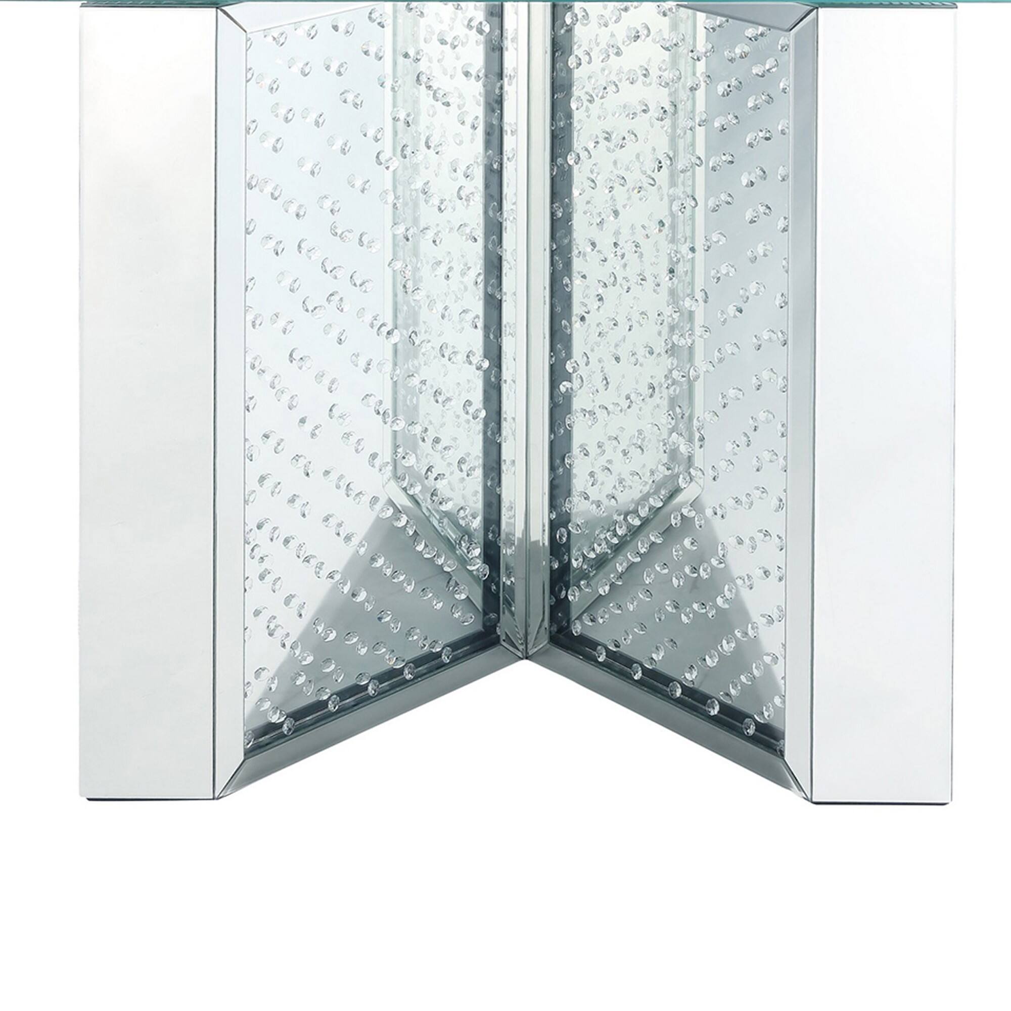 Alt View 2. Manhattan Lane - Console Table with Mirrored V Shaped Base - Silver.