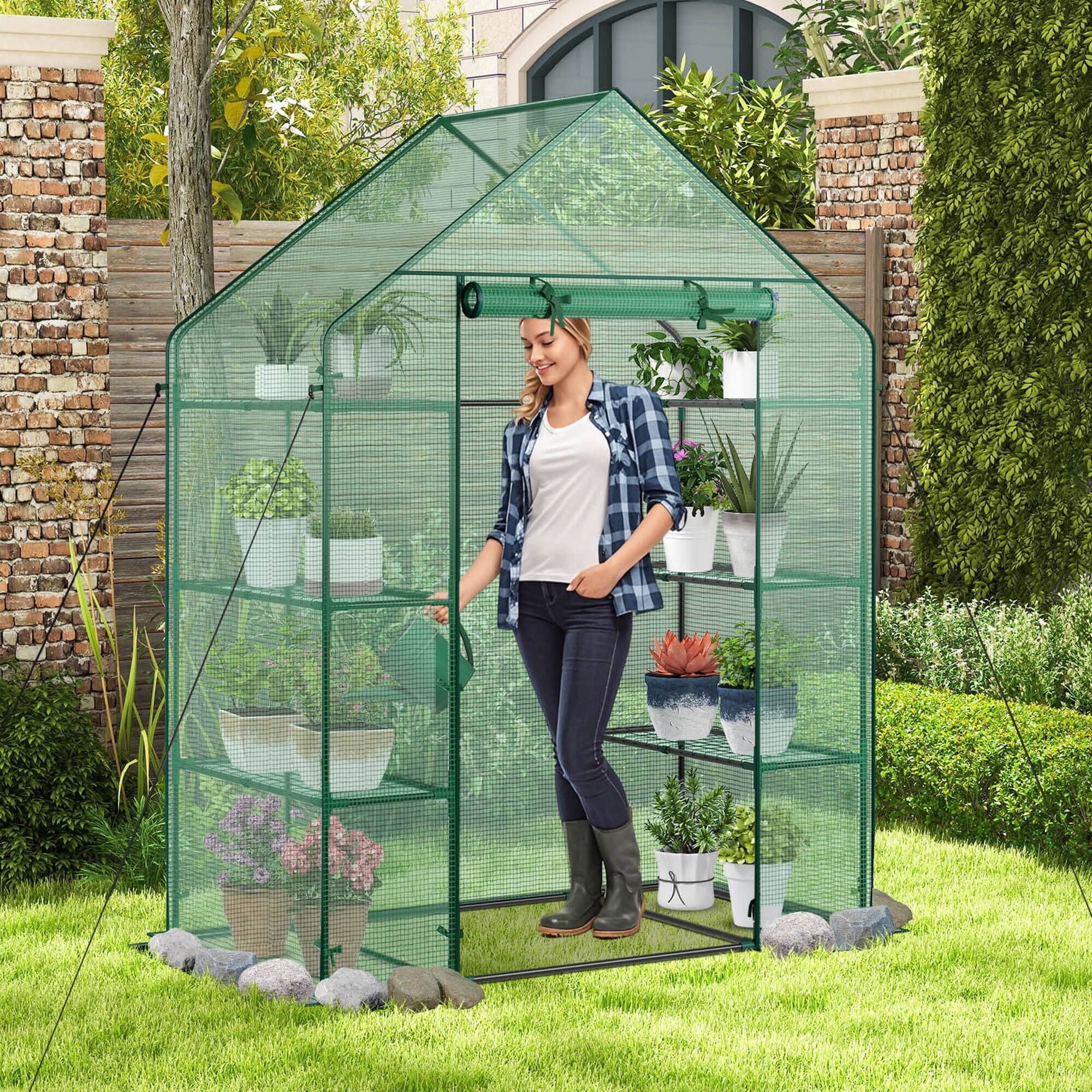 Alt View 4. Costway - Costway Portable Mini Walk In Outdoor 4 Tier 8 Shelves Greenhouse - Green.
