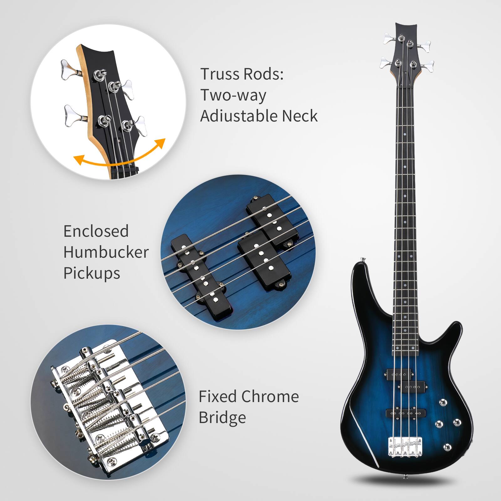 Truss Rods: Two-way Adjustable Neck

Enclosed Humbucker Pickups

Fixed Chrome Bridge
