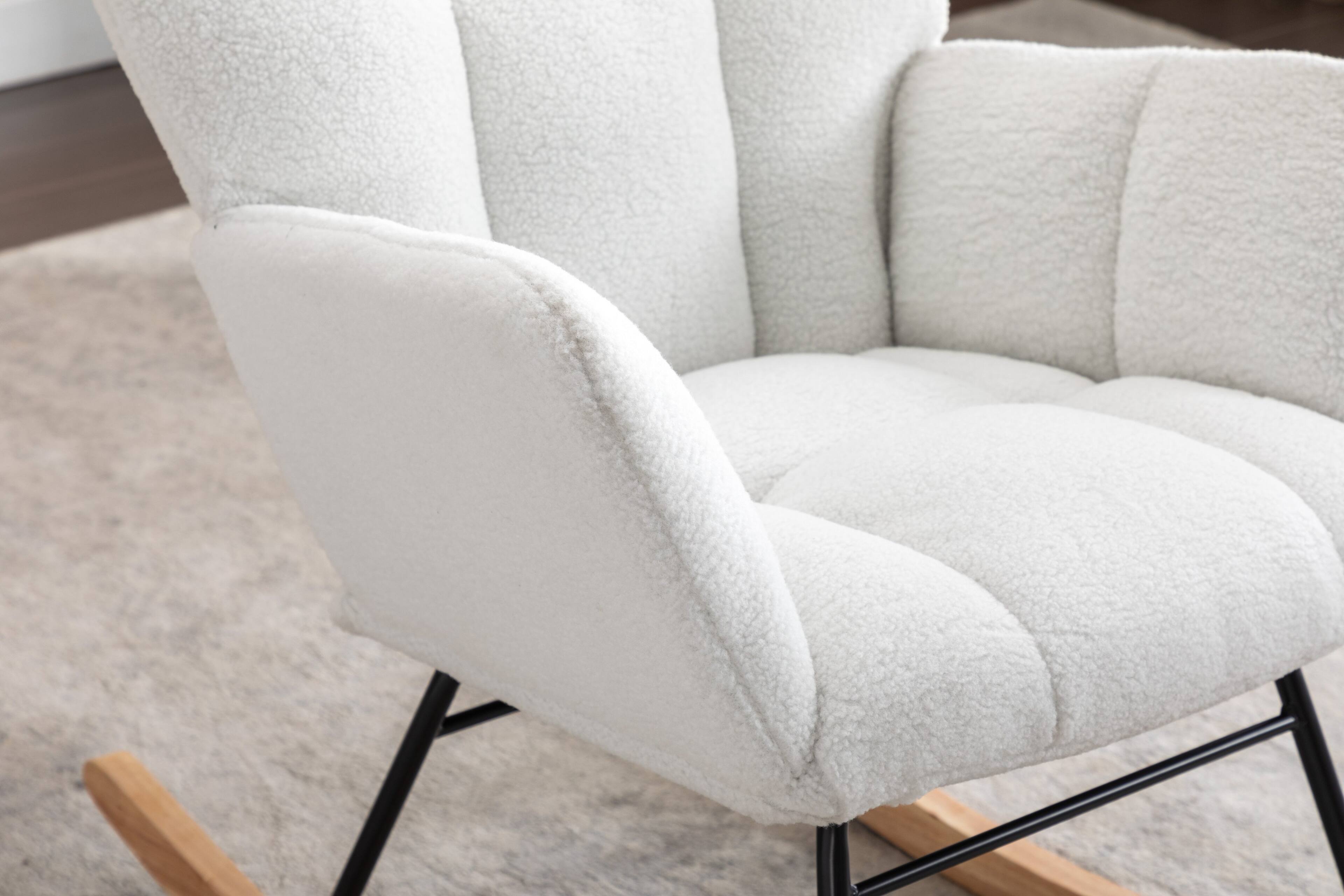 Left. GOODSILO - Teddy Fabric Rocking Glider Nursery Chair For Living Room Indoor - Ivory.