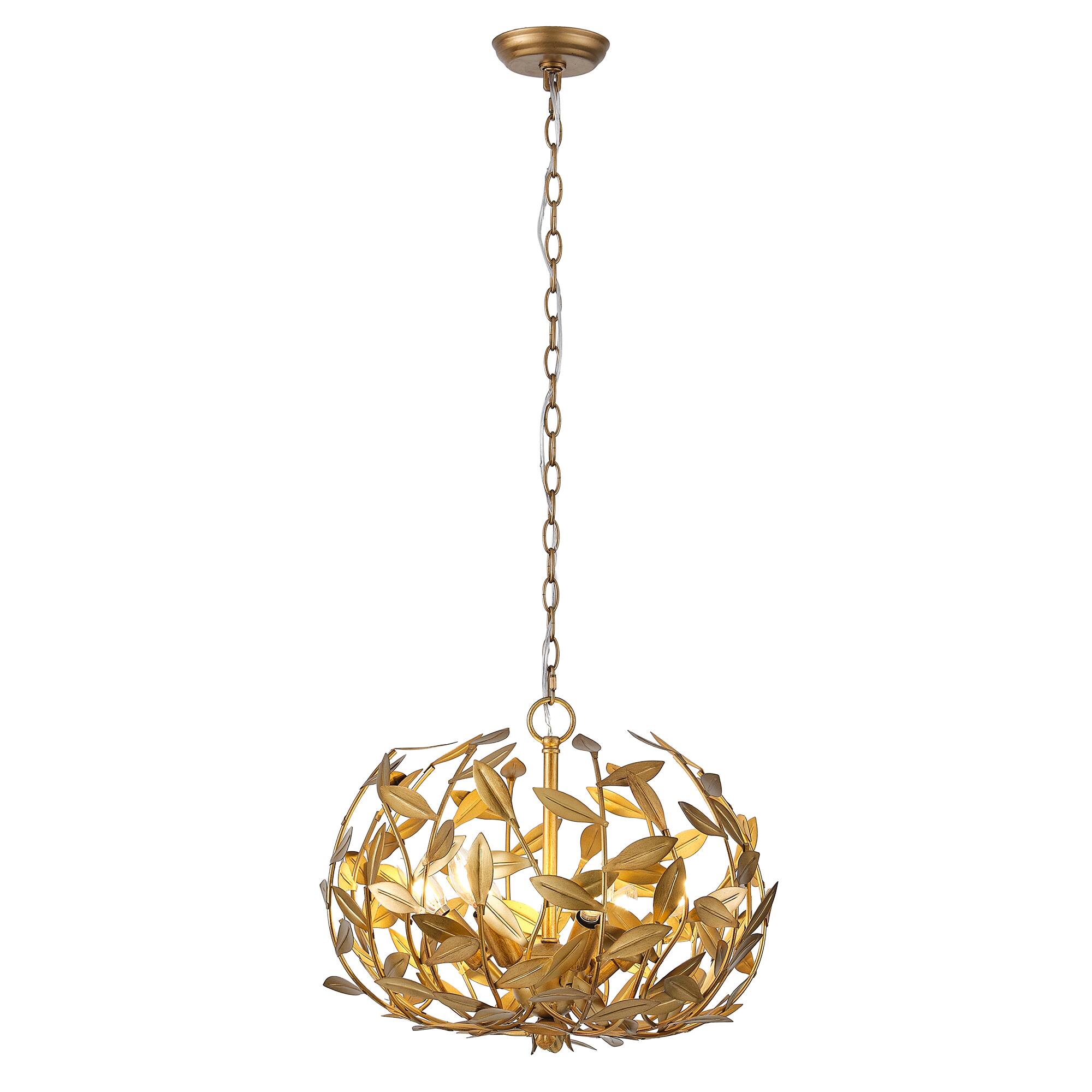 Alt View 4. Parrot Uncle - 20" Modern 6-Light Gold Chandelier with Leaf Metal Shade - Gold.
