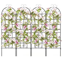 Costway - 71" Tall Metal Garden Trellis for Climbing Plants 4 Pack Fence Panels Retro - Black