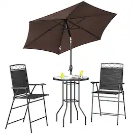 Outsunny - 4 Piece Outdoor Patio Dining Furniture Set, 2 Folding Chairs, Adjustable Angle Umbrella - Black