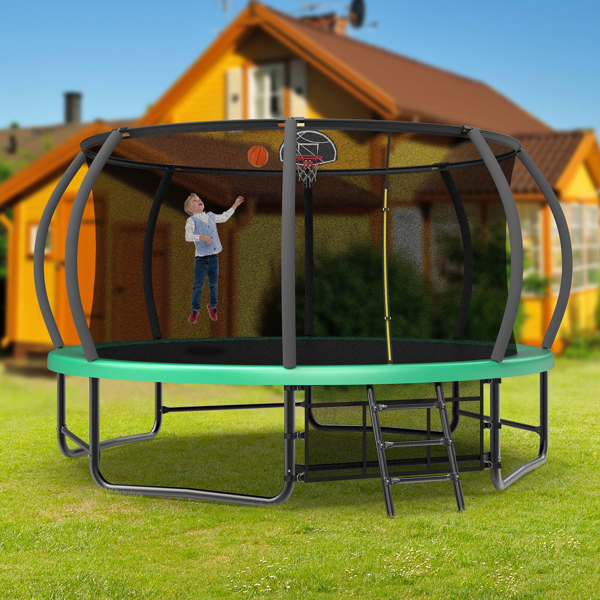 Alt View 4. LOVMOR - Lovmor 14 FT Trampoline with Ladder and Safety Enclosure Recreational Trampoline for Kids.