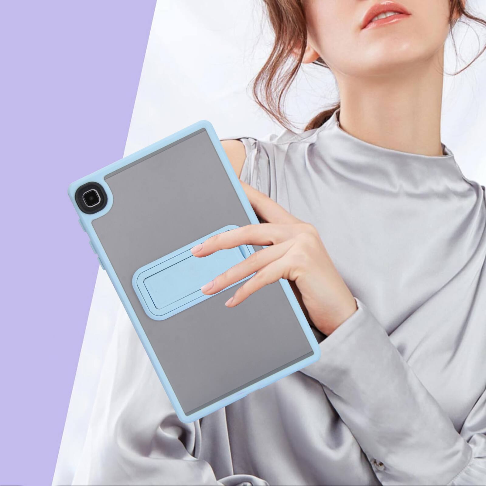 Alt View 3. Dteck - Matte Case for Samsung Galaxy Tab A7 Lite 8.7" (2021) with Foldable Kickstand,Slim Shockproof Transparent Back Cover - Blue.