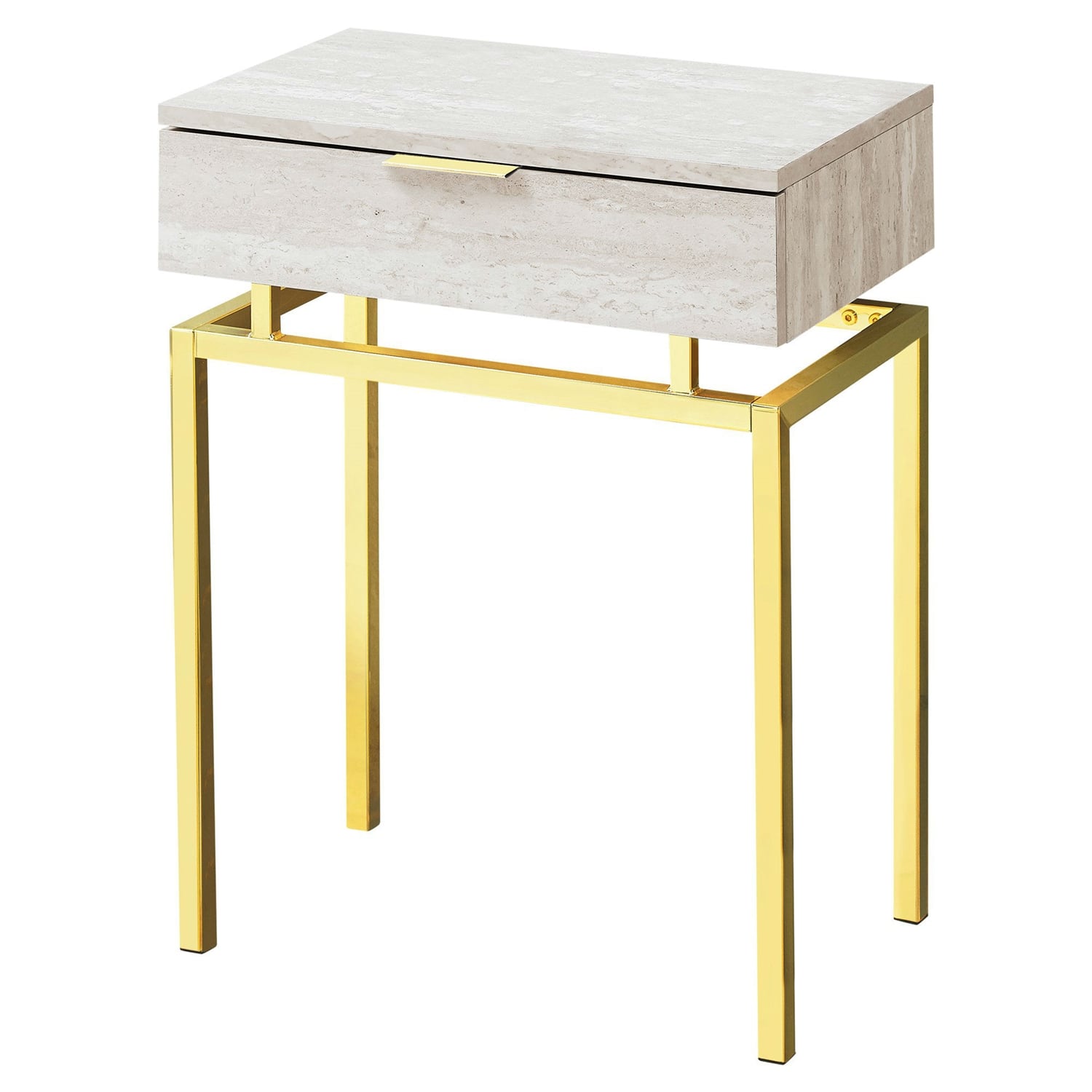 Hivvago - 24in Modern End Table 1 Drawer Nightstand - Beige/Gold