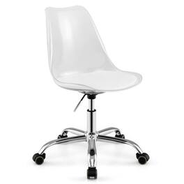 Kadyn - Armless Rolling Office Chair - Swivel Seat, PU Leather Cushion, Clear + Silver - White