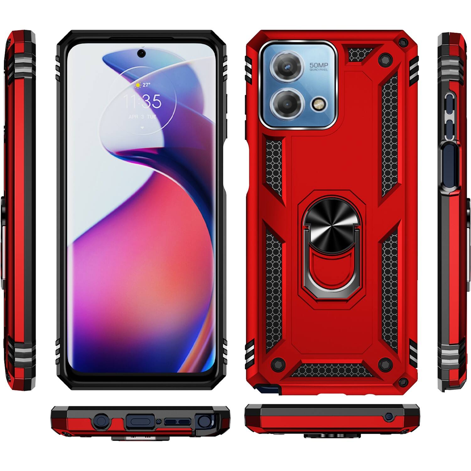 Alt View 14. SaharaCase - Military Kickstand Series with Belt Clip Case for Motorola G Stylus 5G (2023) - Red.