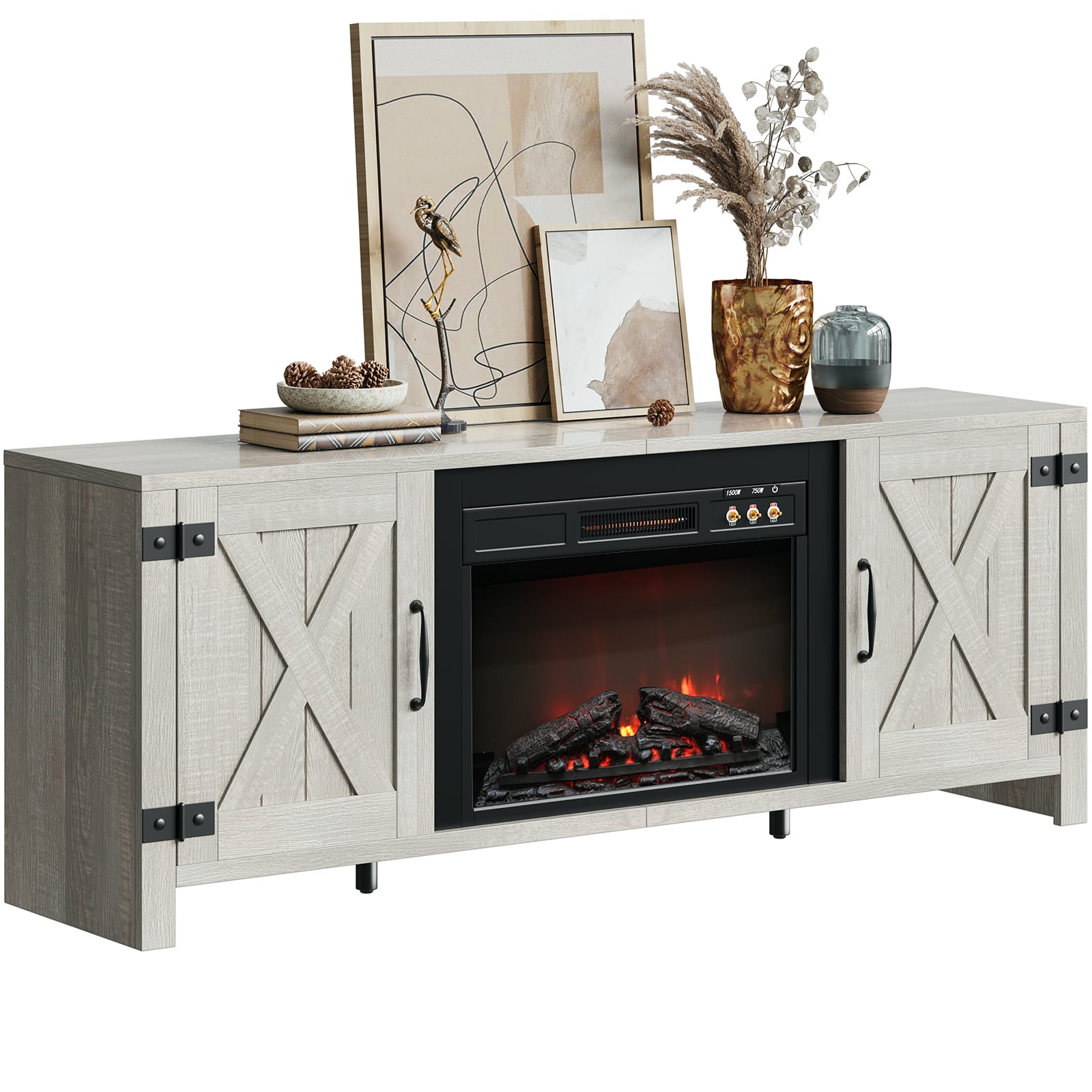 Front. Bestier - Bestier 63" Fireplace TV Stand with Vintage Mechanical Buttons, Farmhouse Entertainment Center for 70" TVs - White.