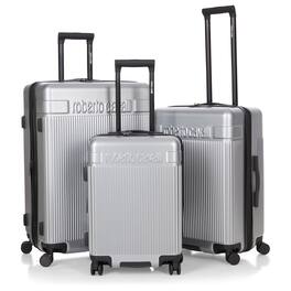 Roberto Cavalli - 3 Piece Luggage Set with Expandable Hard Shell & 8 Spinner Wheels - Silver