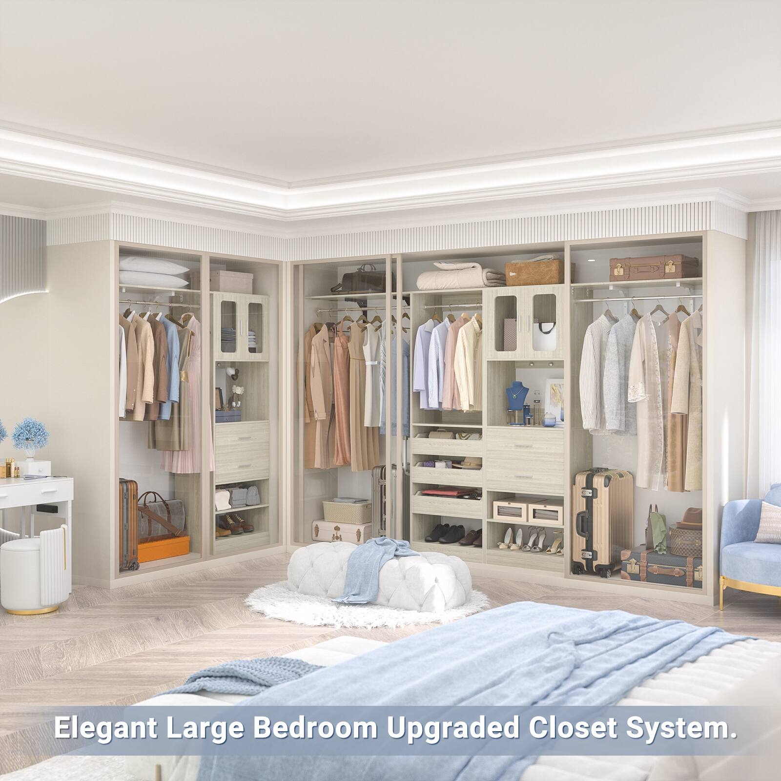 Elegant Large Bedroom Upgraded Closet System.