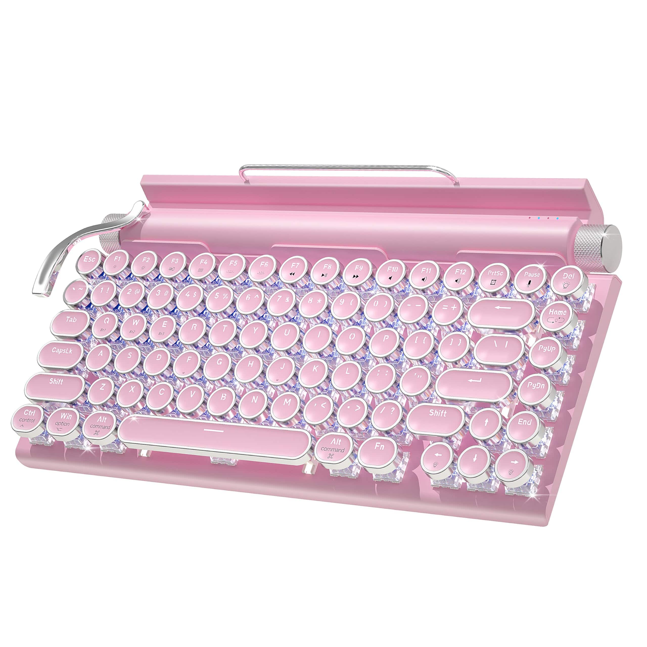 Empire DigiLabs - Retro Typewriter Wireless Mechanical Gaming Office Computer Vintage Keyboards Switches Punk Round Keycap Le - Pink