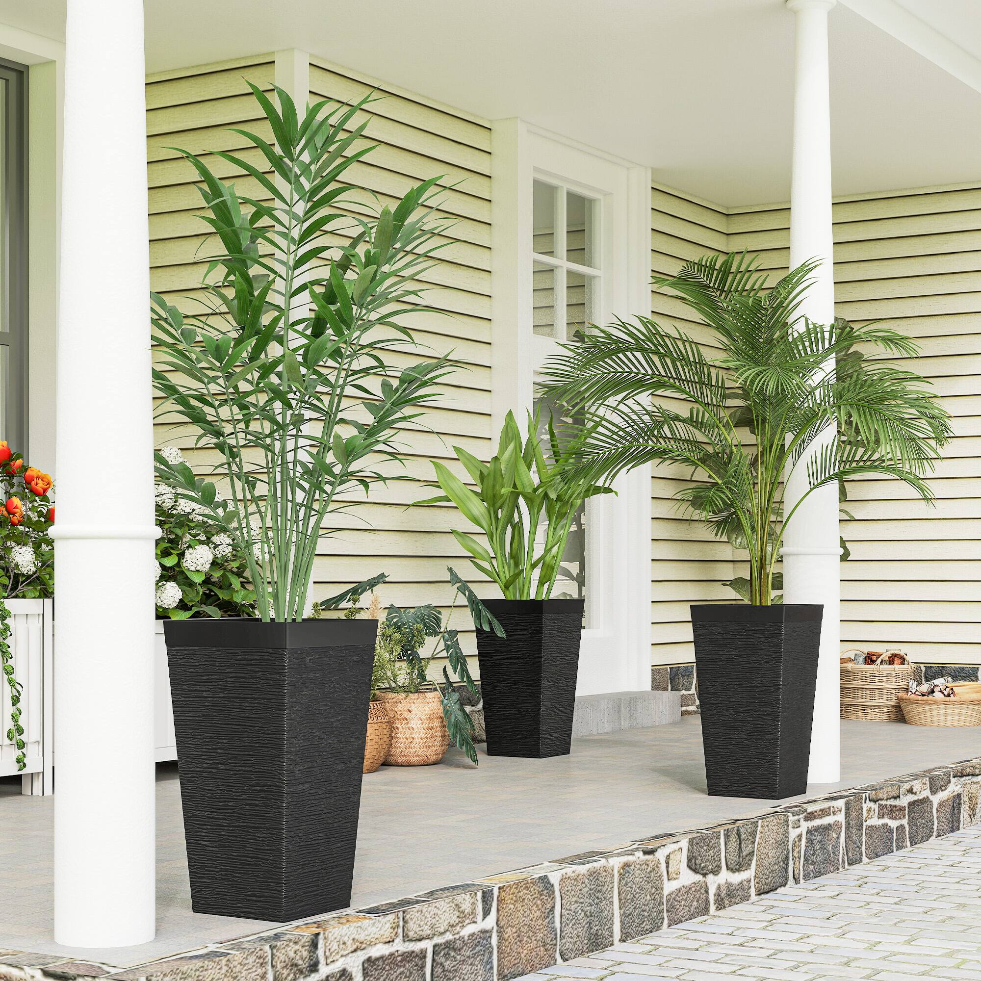 Alt View 1. Outsunny - Inch Set of 3 Outdoor Planters with Stone Finish and Wheels.