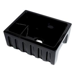 Alfi - brand 24 Reversible Smooth / Fluted Single Bowl Fireclay Farm Sink - Black Gloss