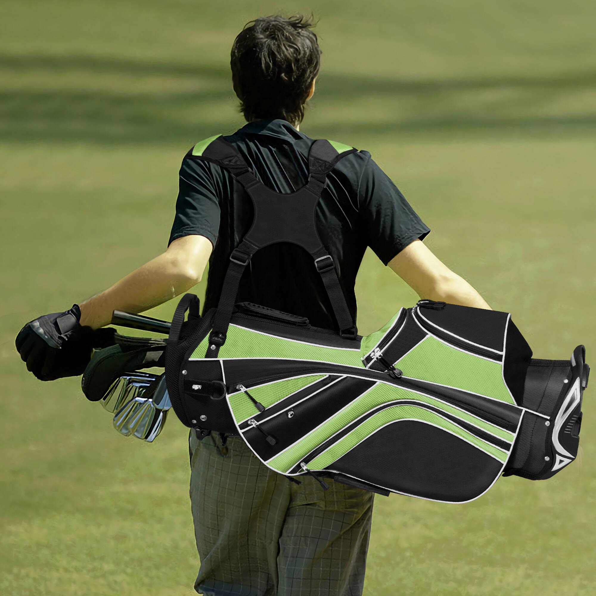 Alt View 3. Gymax - Gymax Golf Stand Bag 6 Way Divider Golf Carry Bag w/ Straps & 7 Storage Pockets Green - Green.