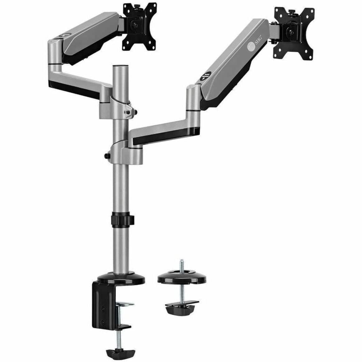 SIIG - Dual Stacked Monitor Arm Desk Mount - 17" - 32" - Max Load 19.8 lbs for each arm - VESA 75/100mm (CEMT3R11S1) - Silver