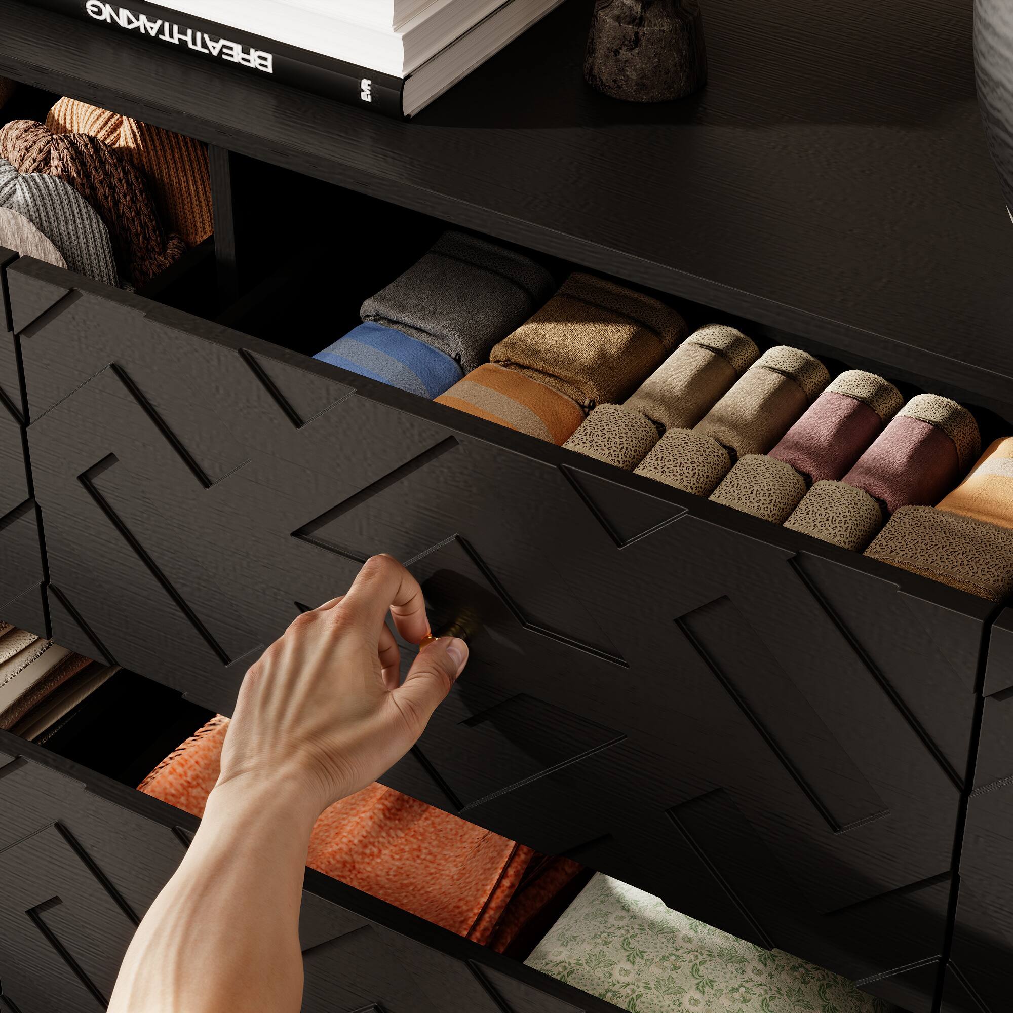 Alt View 6. Famapy - Famapy 9 - Drawer Dresser: Patterned Design, Silent Slides, Ample Storage - Black.