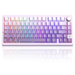 TECH SAFARI - Light75 Wireless Creamy Tri-mode Bluetooth usb-c Rgb Backlit Gasket Hot Swappable Custom Gaming For Win mac - White Purple/Purple Bird Switch