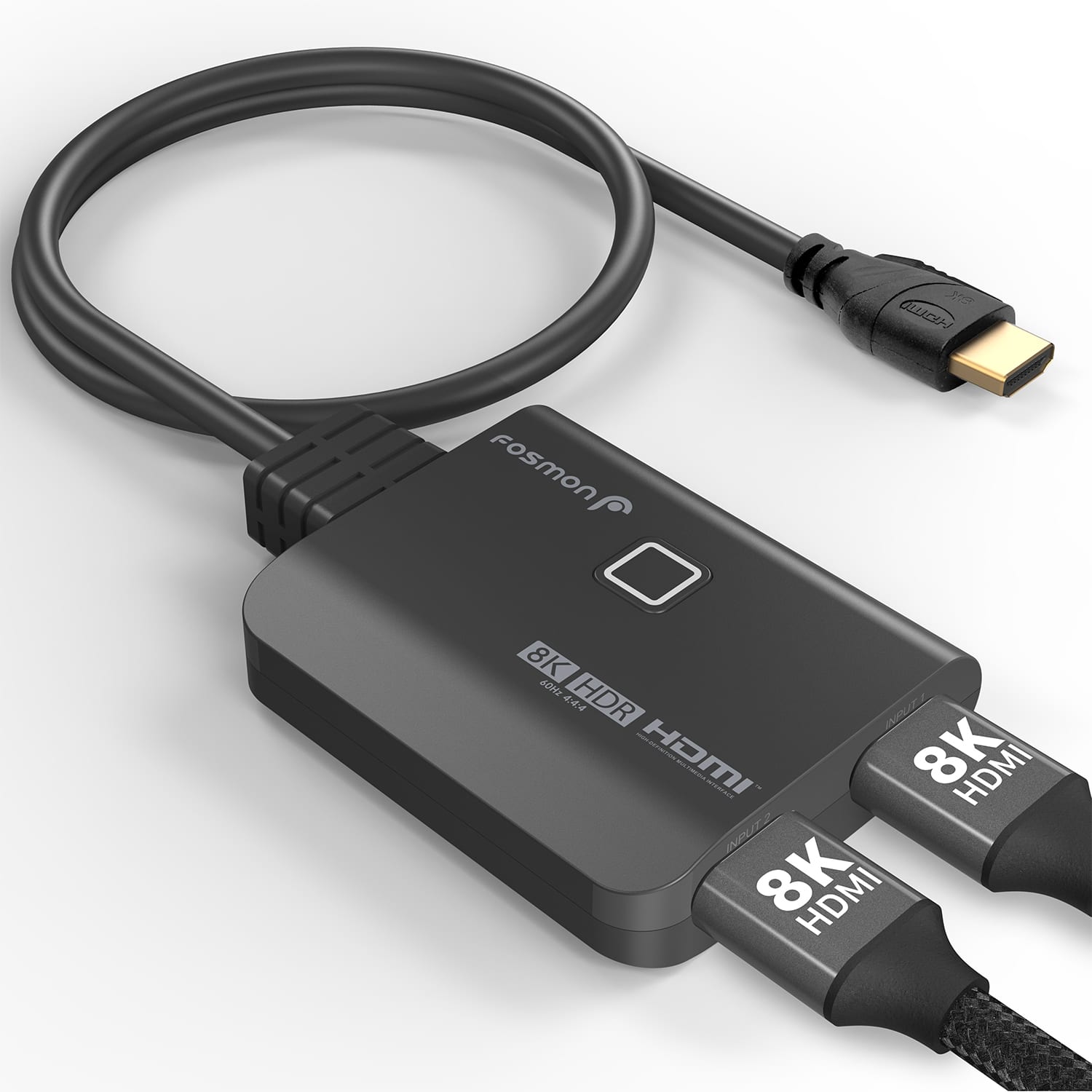 Fosmon - 8K HDMI 2.1 Switch with 1.8FT HDMI Cable, 2-Port Auto-Switch HDMI Switcher Ultra High Speed 48Gbps HDMI Splitter for PS5 - Black