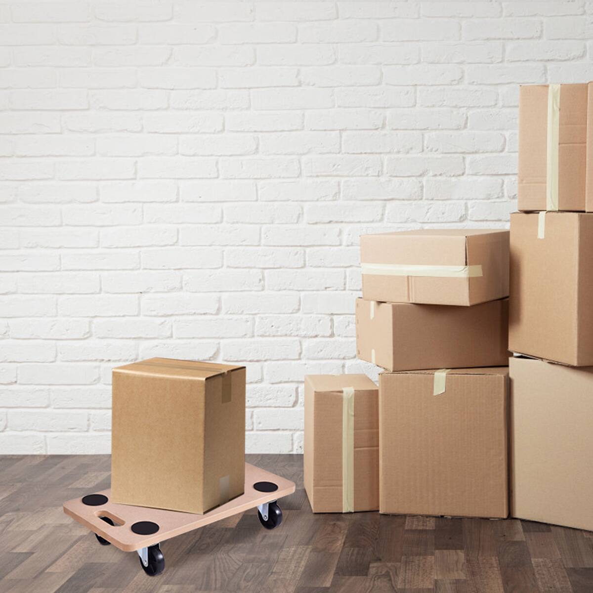 Alt View 12. Costway - 440lbs Platform Dolly Rectangle Wood Utility Cart with Wheels - Tan.