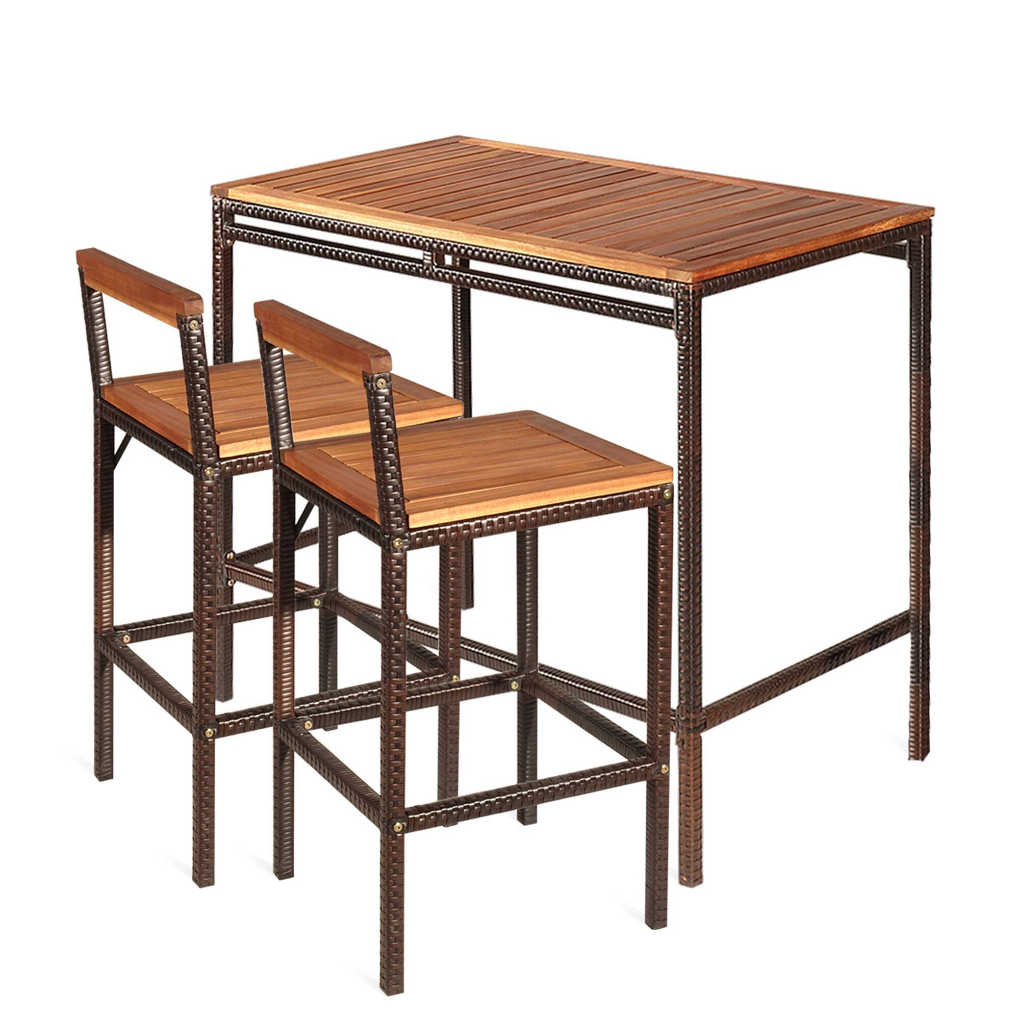 Alt View 4. Gymax - Gymax 3PCS Patio Bar Set Dining Set Outdoor Furniture Set w/ Wooden Tabletop - as pic.