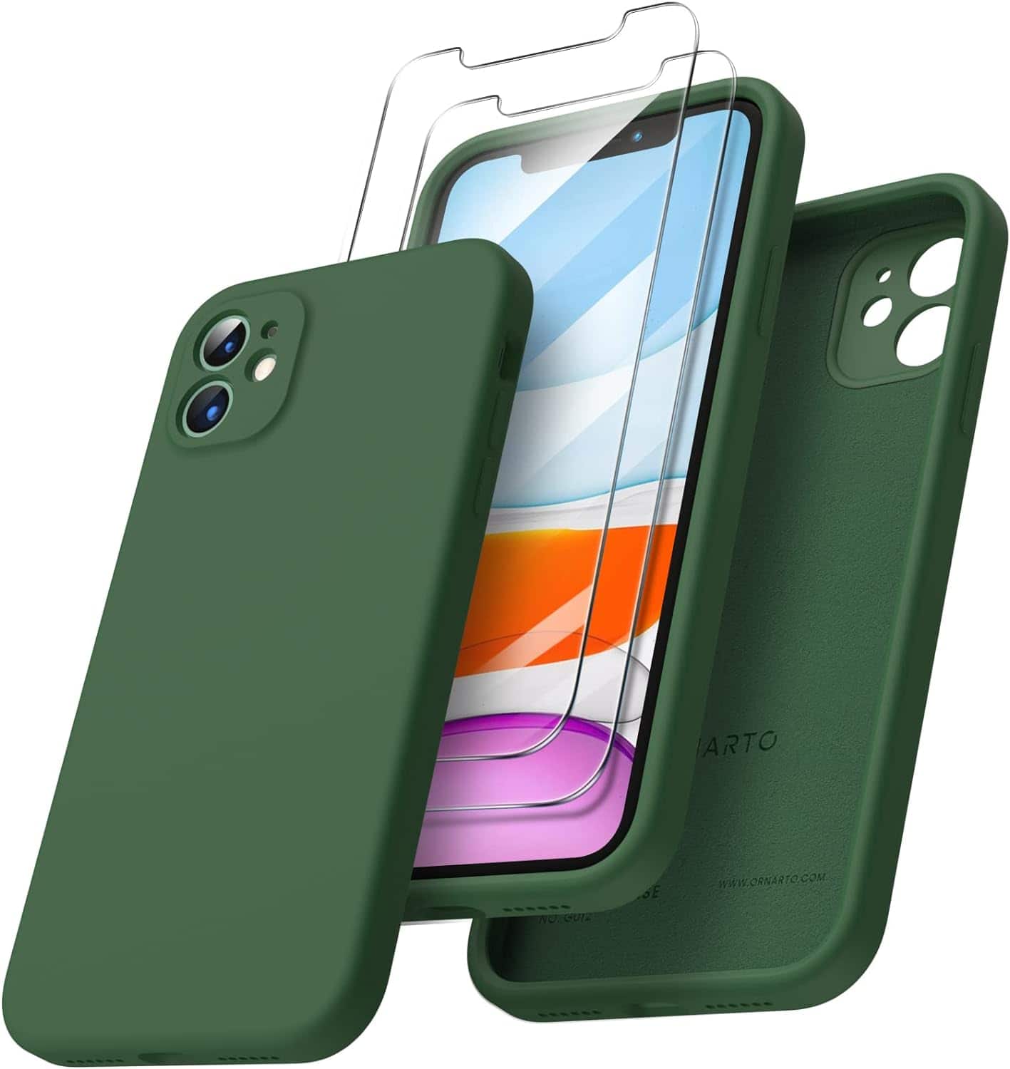 Ornarto - Designed for iPhone 11 Case 6.1“, Liquid Silicone Protective Case with 2 x Screen Protector - Clover Green