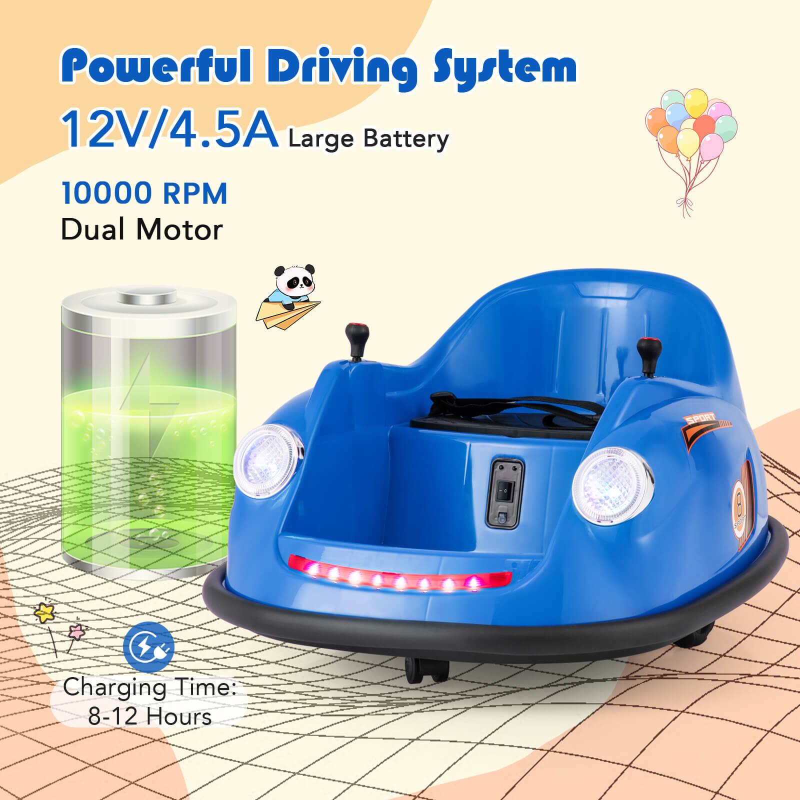Powerful Driving System  
12V/4.5A Large Battery  
10000 RPM Dual Motor  
Charging Time: 8-12 Hours