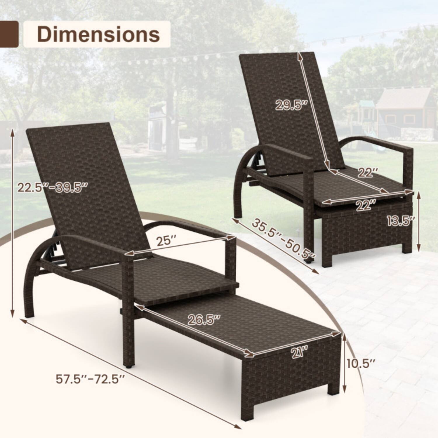 Dimensions:  
- 29.5"  
- 22.5" - 39.5"  
- 25"  
- 35.5" - 50.5"  
- 22"  
- 26.5"  
- 57.5" - 72.5"  
- 21"  
- 10.5"  
- 13.5"