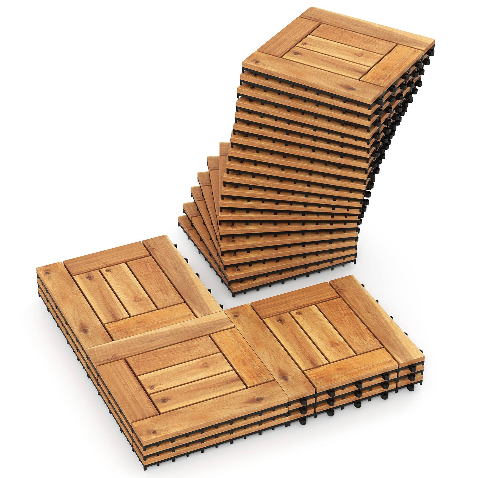 Alt View 9. Costway - Costway 12" x 12" Acacia Wood Interlocking Deck Tiles, 27 PCS Waterproof Flooring Tiles - Natural.