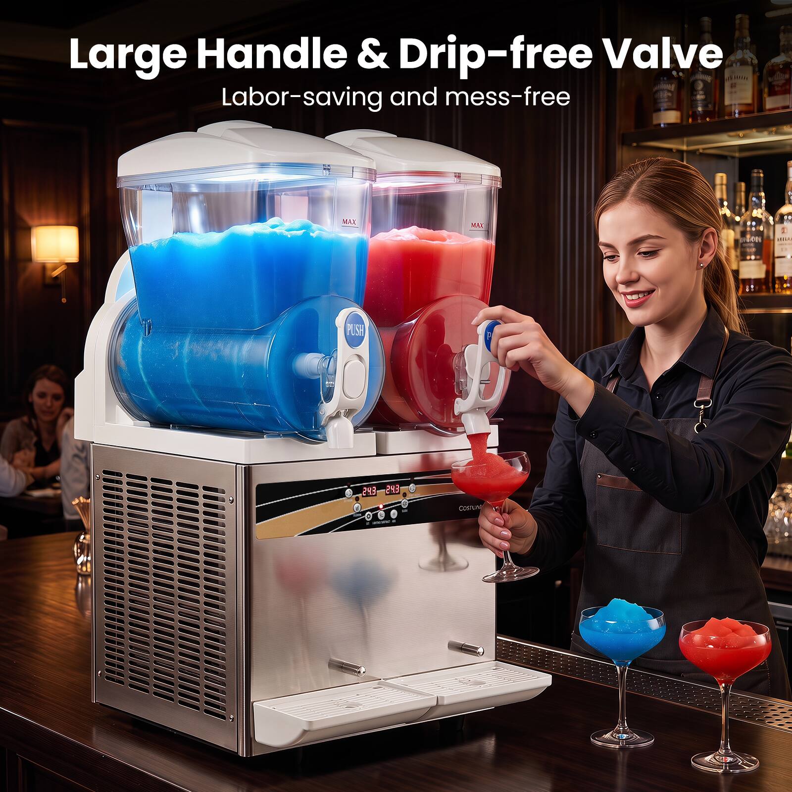 Large Handle & Drip-free Valve  
Labor-saving and mess-free