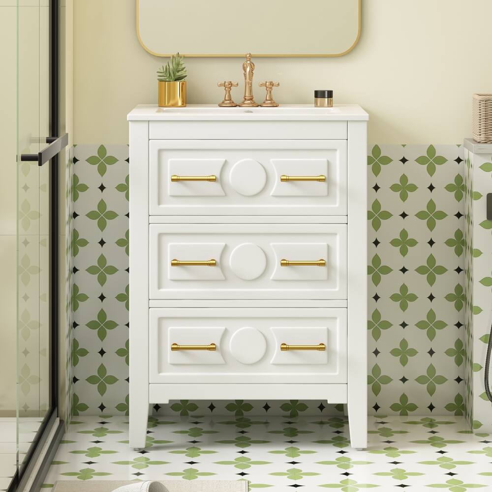 Left. Loheer - Loheer 24 inch bathroom vanity with sink White Freestanding Single Vanity Solid Wood Frame - White.